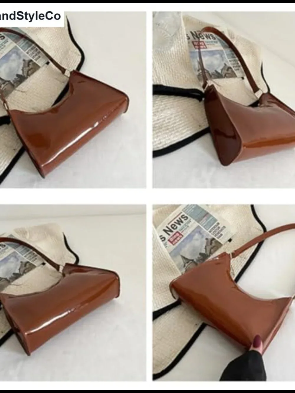 Patent PU Leather Mini Hobo Shoulder Bag Clutch Evening Purse with Gold Hardware